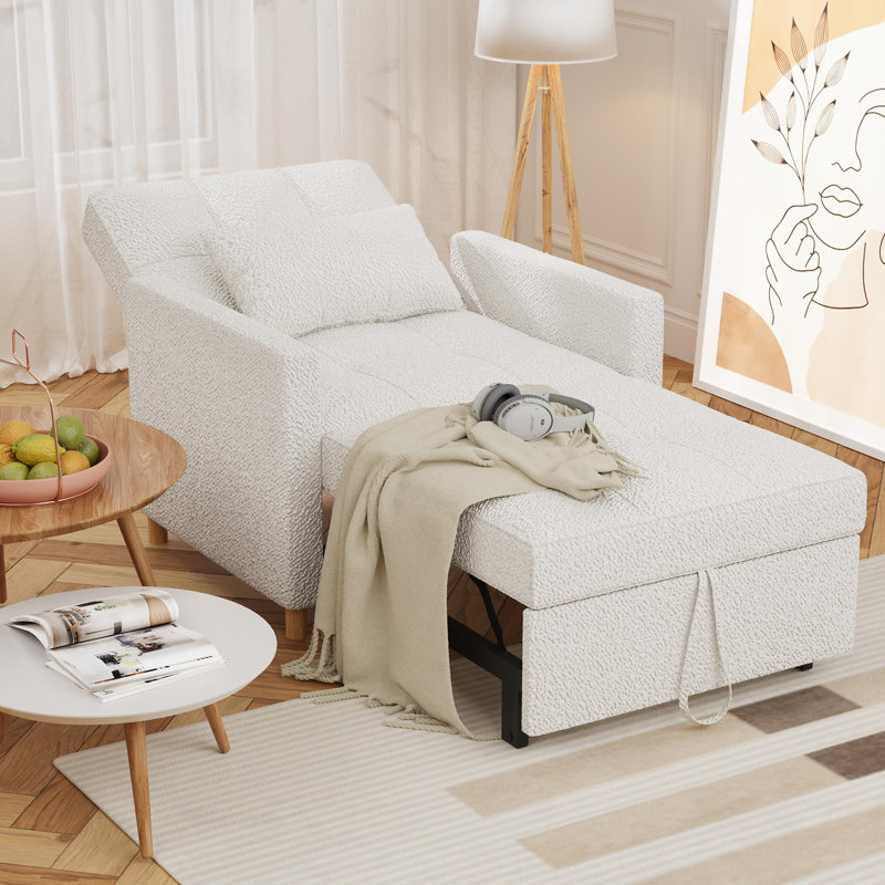 Chaise convertible rembourrée Maleah, Teddy blanc