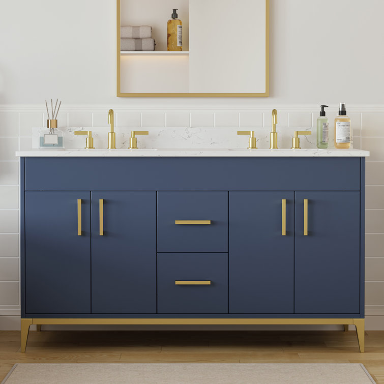 60'' Free Standing Double Bathroom Vanity with Sink and Engineered Stone Top