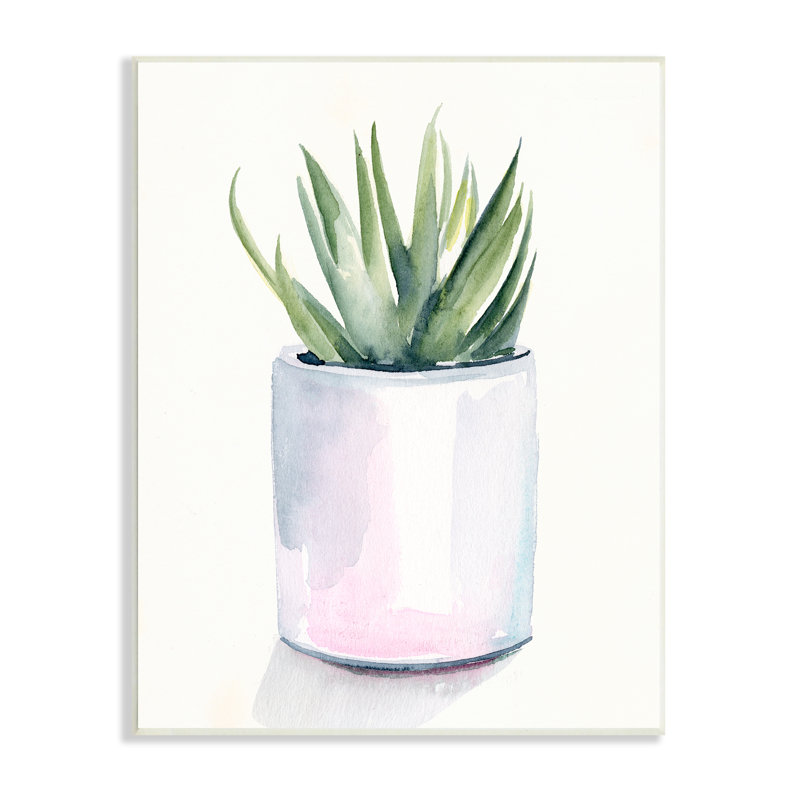 Cactus d'intérieur, plante grasse, aquarelle douce encadrée, art texturé par Jennifer Paxton Parker, Plaque de bois