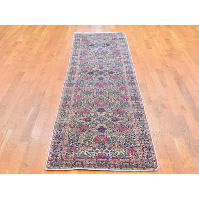 Tapis persan Kerman 2 pi 8 po x 11 pi 6 po en bon état à motif floral multicolore en laine biologique noué à la main de style a1dd44a65e134b8ba5c9eb8aa4a52cac