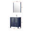 Bleu marine, 30 po W, meuble-lavabo, plateau en céramique blanche, robinet à un trou, poignée de miroir ovale encadrée à fixation murale 28 po-387693922