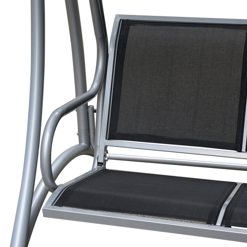 Bacari 3 Person Porch Swing with Canopy, Black, Black