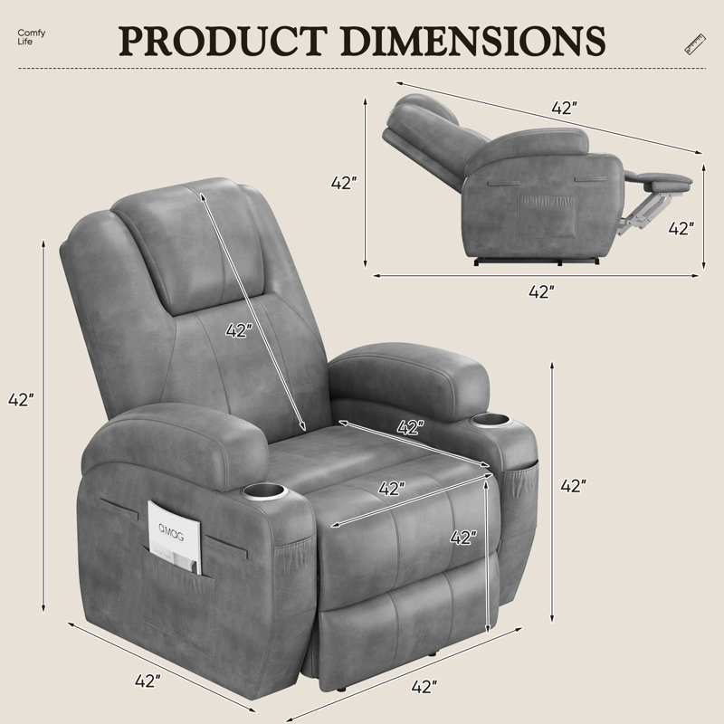 Fauteuil inclinable électrique avec massage Power Lift, Gris