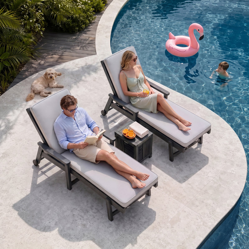 Chaise longue de patio en bois massif avec inclinaison à 4 positions, Black