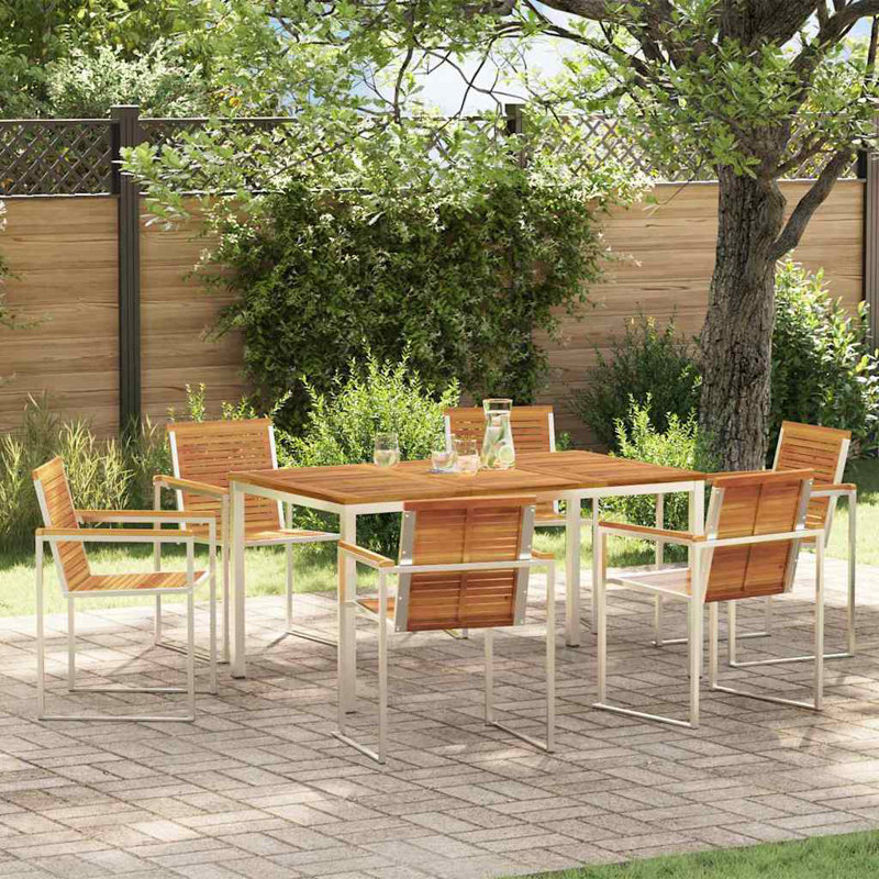 6 - Person Wood Patio Dining Set with Rectangular Table, 75cm H x 150cm W x 90cm D