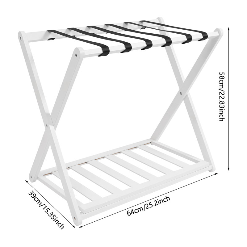 2 Pack Bamboo Luggage Racks With Nylon Straps, White