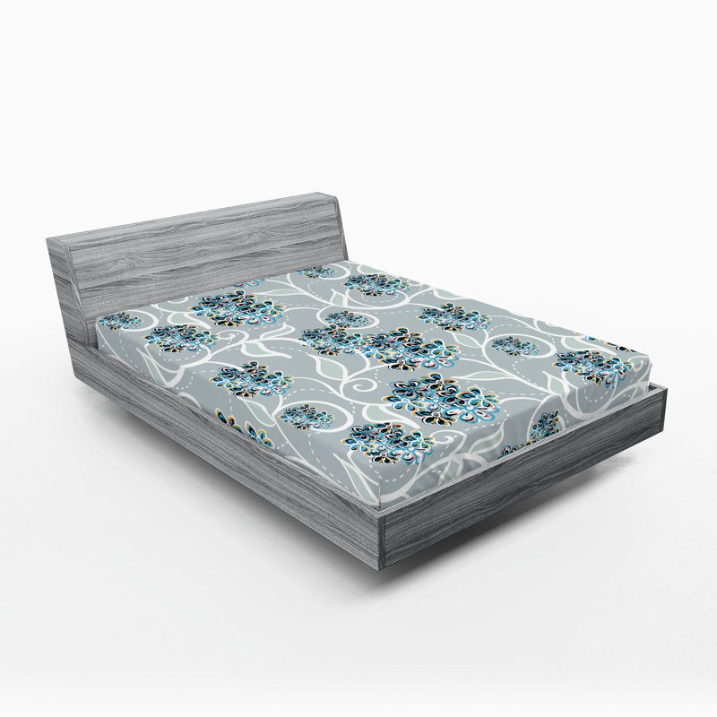 Drap-housse orange Ambesonne, Drap-housse de taille très grand, Bleu ciel / gris / floral abricot