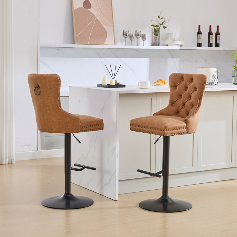 Tabourets de bar modernes avec dossier capitonné confortable, Orange