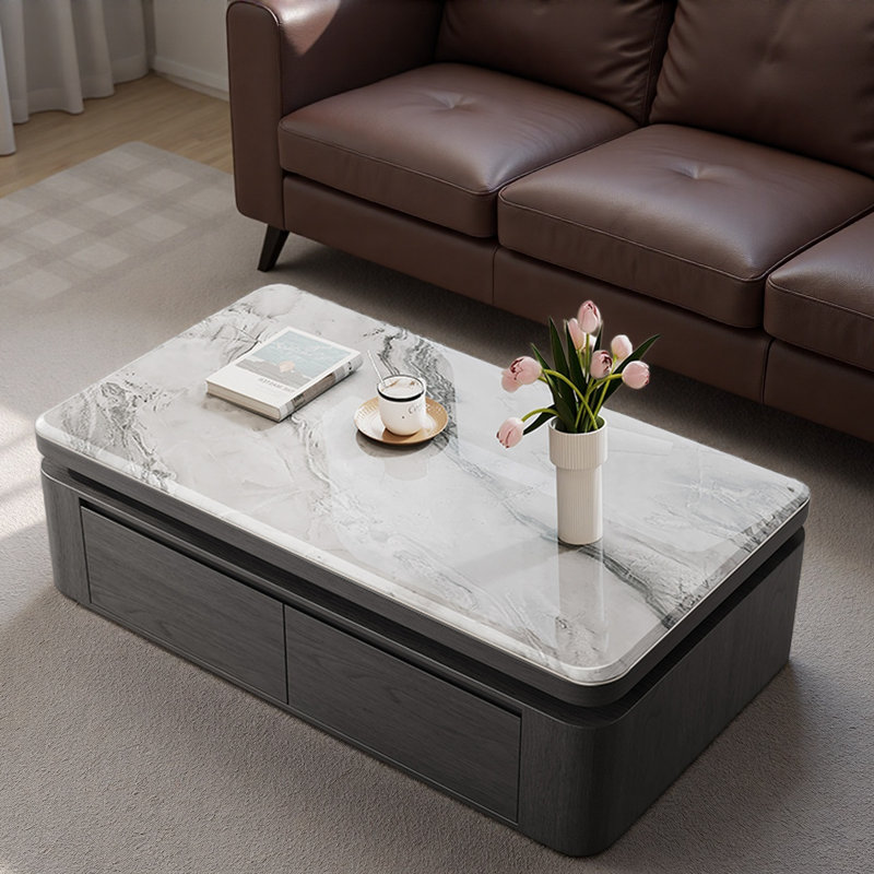 Table basse moderne en pierre micro-cristalline, Blanc / Gris, H 19,7 po x l 51,1 po x P 31,5 po, Gris