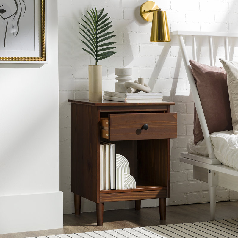Lafever Mid-Century Modern Minimalist 1-Drawer Solid Wood Nightstands, Walnut
