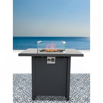 Table de foyer d'extérieur en acier avec couvercle H 25 po x l 30 po