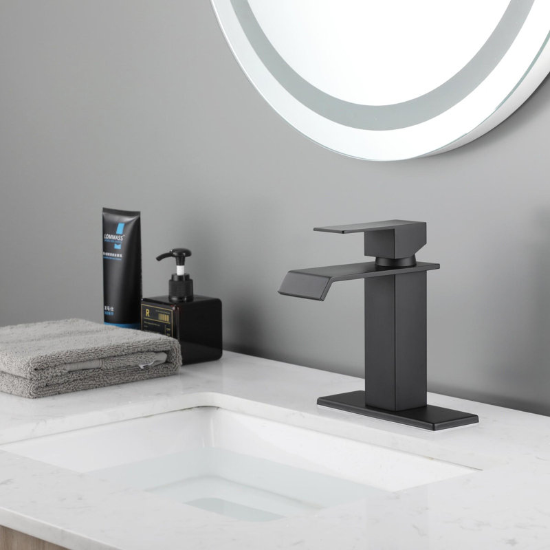 Single Handle Bathroom Vanity Sink Faucet with Waterfall Spout, Matte Black
