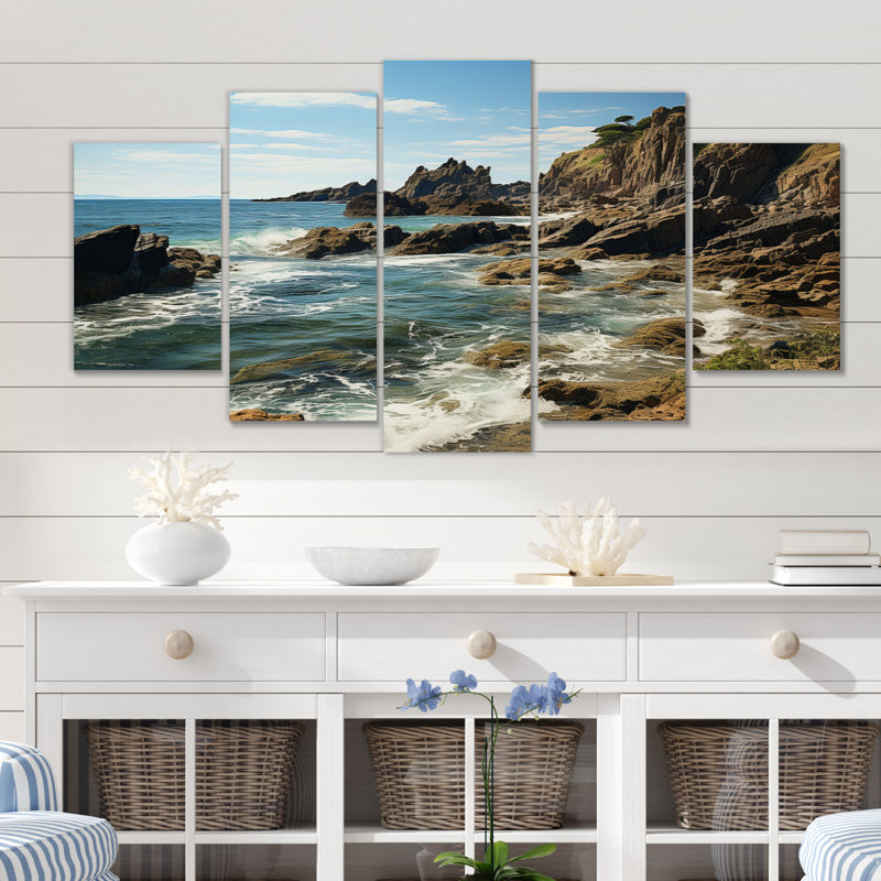 Rocky Beach Rocky Coastline I - reproduction d'art sur toile nautique et plage - 5 panneaux