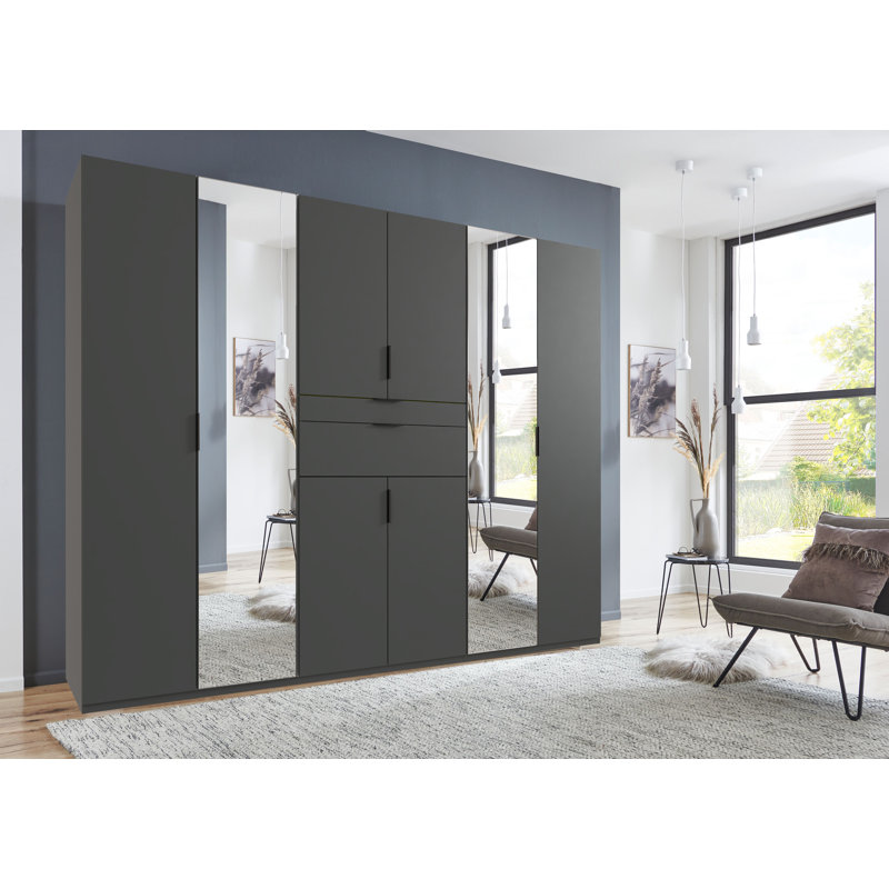 Qusai 8 Door Manufactured Wood Wardrobe, Black