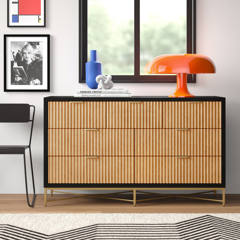 Commode 7 tiroirs avec détails cannelés Babette, Noir