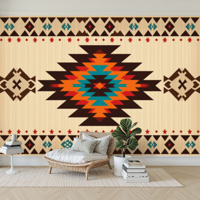 Wall Mural Peel and Stick Wallpaper American ethnic native Traditional Navajo Aztec Apache Southwest Self-Adhesive Removable Contact Paper Wall Decor for Living Room Bedroom 100"H x 144"W
