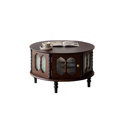 Round Rubberwood Coffee Table with Cabinet