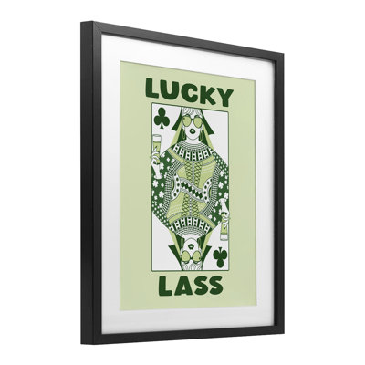 Lucky Lass Clubs Card Framed Print Under Glass, design by JJ Design House LLC