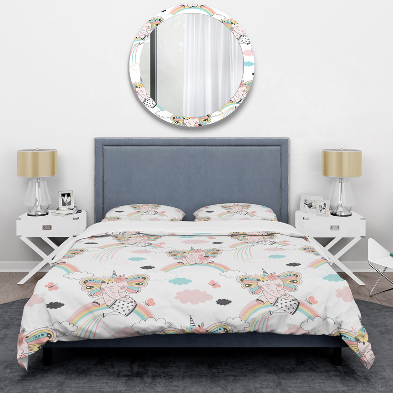 Ensemble de housse de couette en microfibre blanc / rose / bleu 3 pièces, Housse de couette pour très grand lit et 2 très