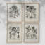 «Vintage Floral Print», impression encadrée - ensemble de 4