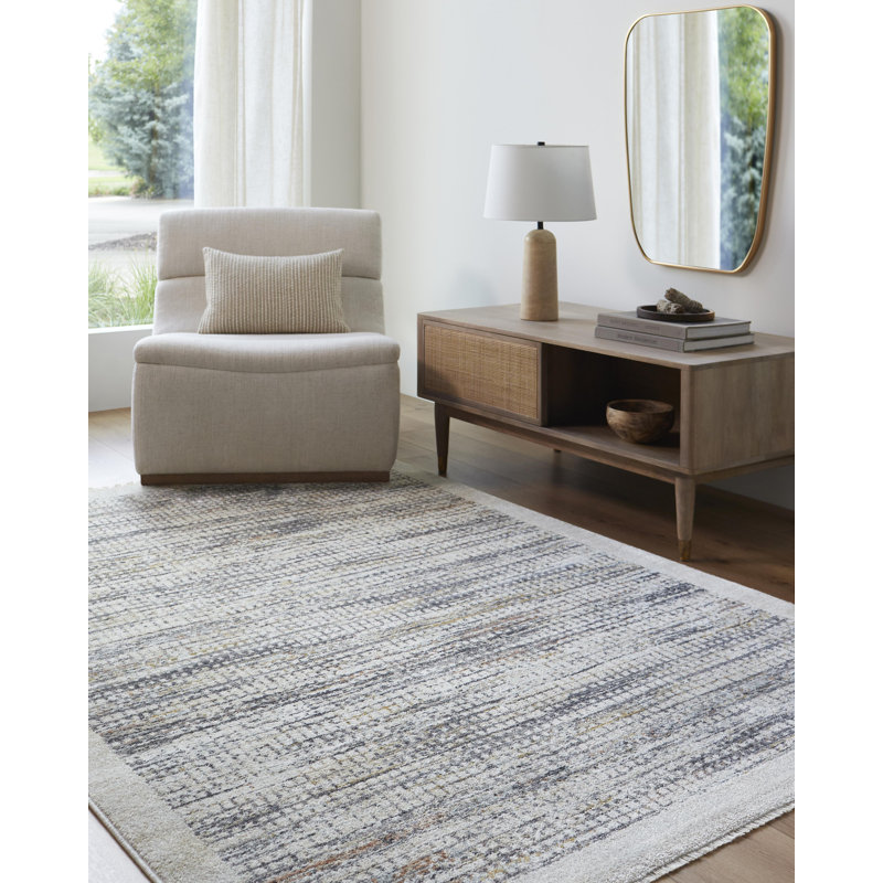 Abrao Machine Woven Polypropylene Area Rug in Black/Gray, Rectangle 9' x 12'