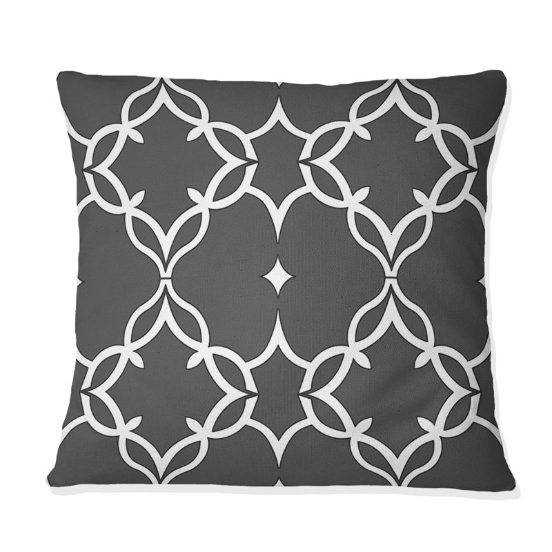 Grey Modern Quatrefoil Pattern - Modern Throw Pillow, 16"H x 16"W