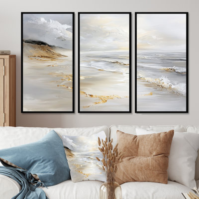 Pure Golden Beach Landscape II - Décoration murale plage - 3 pièces