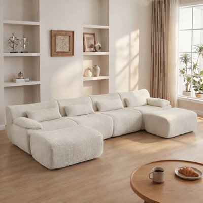 Canapé modulaire moderne et modulaire, canapé désossé en nuage pour le salon, mousse haute densité, tissu en velours côtelé, coussin lombaire, accoudoir large, canapé désossé
