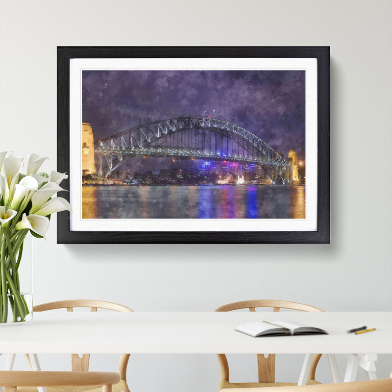 Harbour Bridge in Sydney - Picture Frame Graphic Art, 48cm H x 65cm W x 2cm D, Black Framed