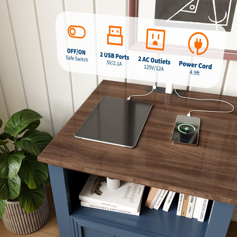  Ensemble de 2 tables de chevet Moderne Blue Wood