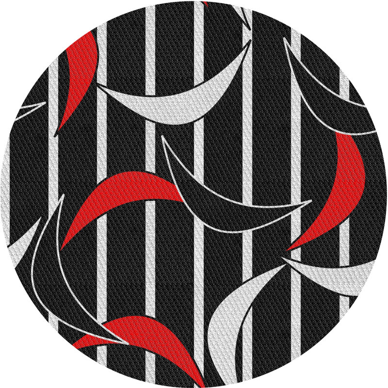 Tapis noir/rouge à motifs, Rond 6 pi