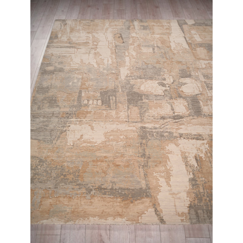 Infinity Power Loomed Wool/Nylon Abstract Area Rug in Silver/Beige, Rectangle 8' x 10'