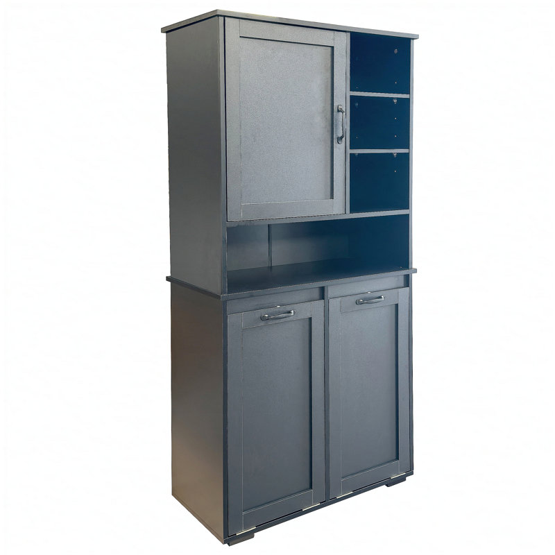 Armoire de buanderie avec portes et tablette, panier à linge inclinable, plusieurs espaces de rangement, style autoportant, tablette ouverte, tablette réglable