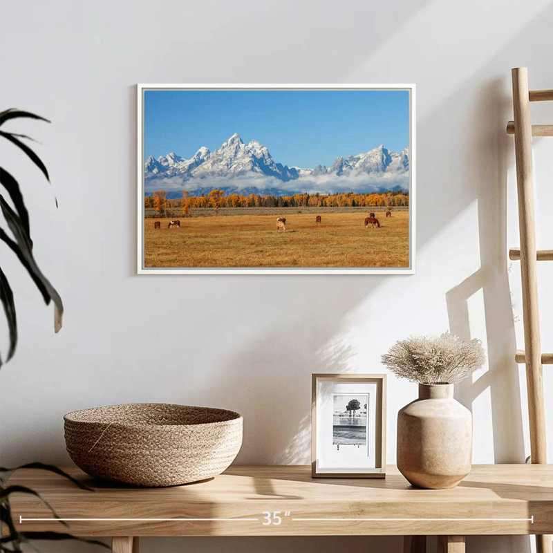 Grand Teton, scène d'automne, 19 po x 13 po, Cadre flottant blanc