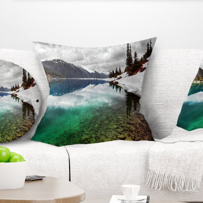 Clear Lake Pine Trees and Mountains - Landscape Printed Pillow