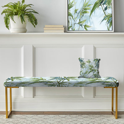 Tropical Zen Bamboo III - Tropical Upholstered Gold Bench