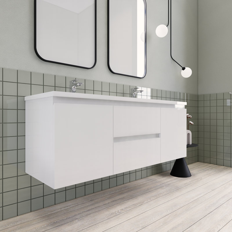 Meuble-lavabo double 60 po Alcester Ivy Bronx, Blanc lustré