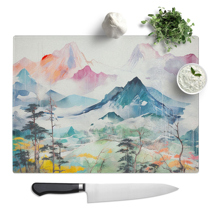 Japanese Mountains Gestural No.2  Glass Chopping Board