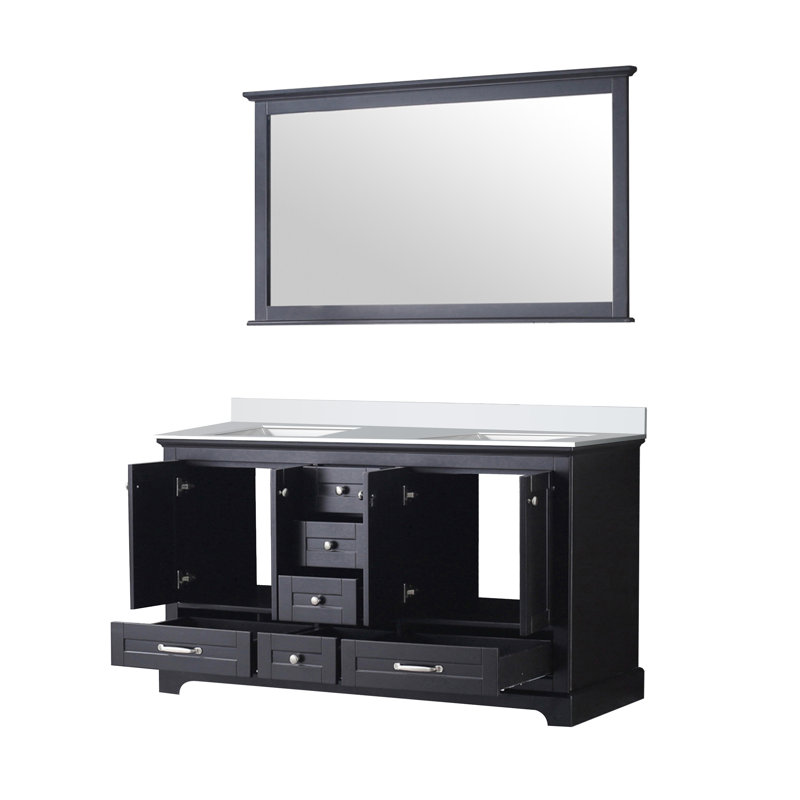 Duke l 60 po x P 22 po. Double meuble-lavabo et miroir 58 po., Espresso, Marbre de culture blanc