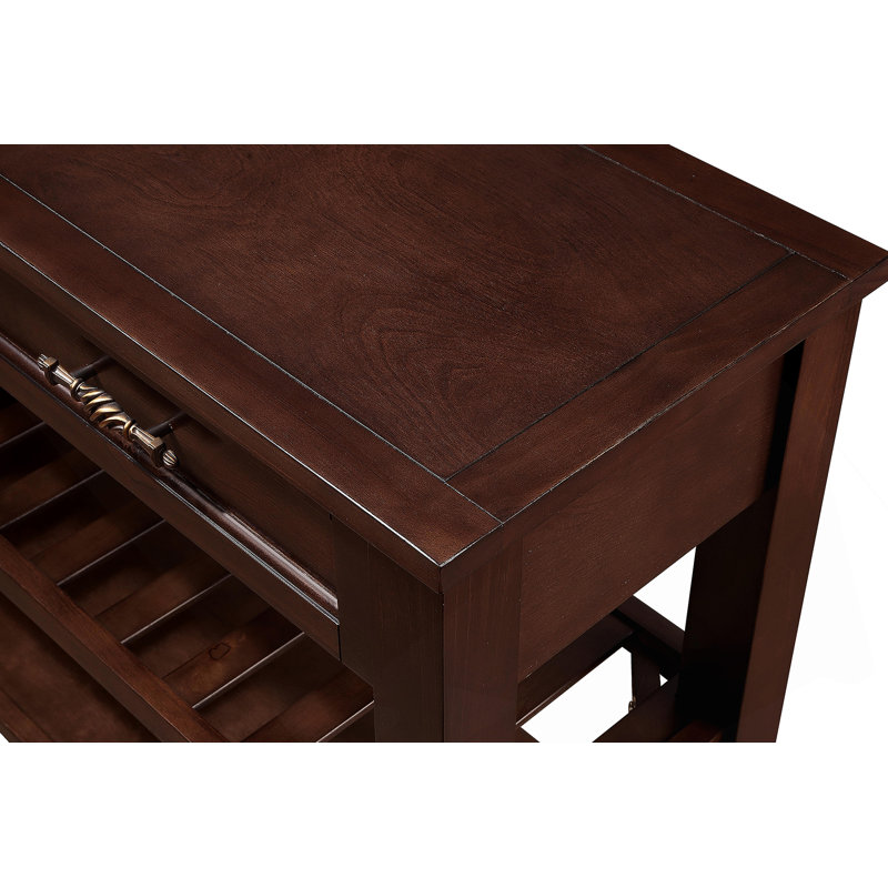 Console avec 2 tiroirs de rangement et 2 tablettes à niveaux, buffet en bois massif de style Mid-Century pour le salon et l'entrée