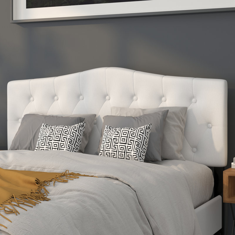 Ciriaca Arched Button Tufted Upholstered Headboard, Queen, White