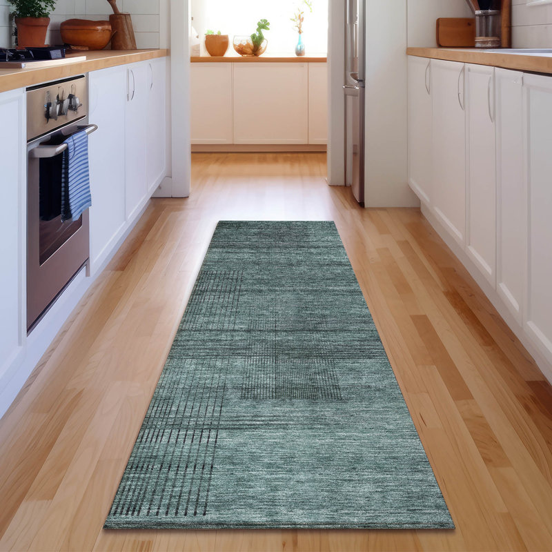 Premium Machine Washable Prisco Teal Rug, Runner 2'3" x 7'6"