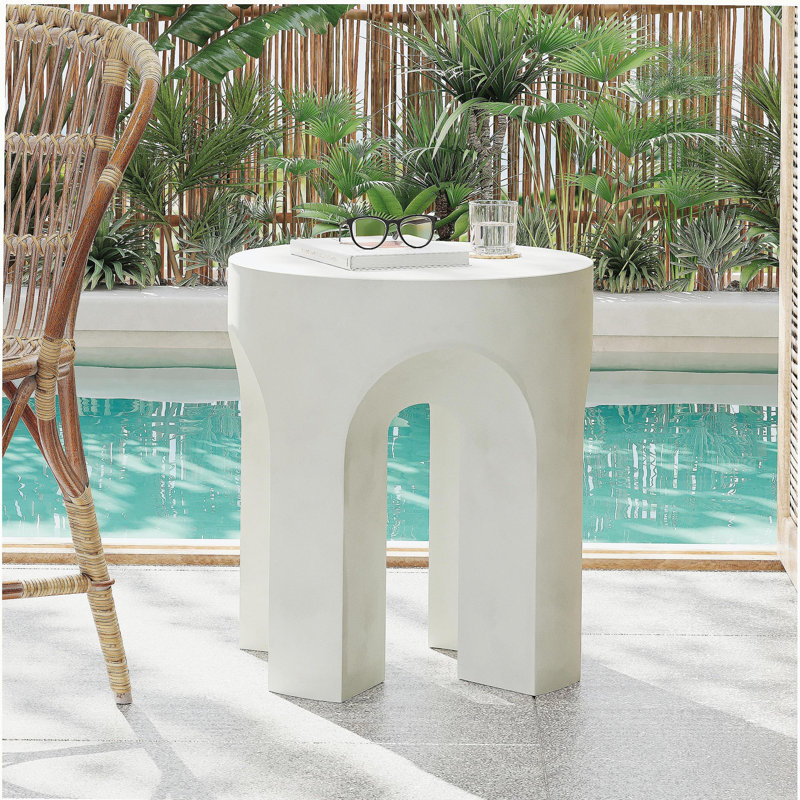 Table d'appoint / table de bout d'extérieur ronde MGO, table d'appoint de salon, blanc antique