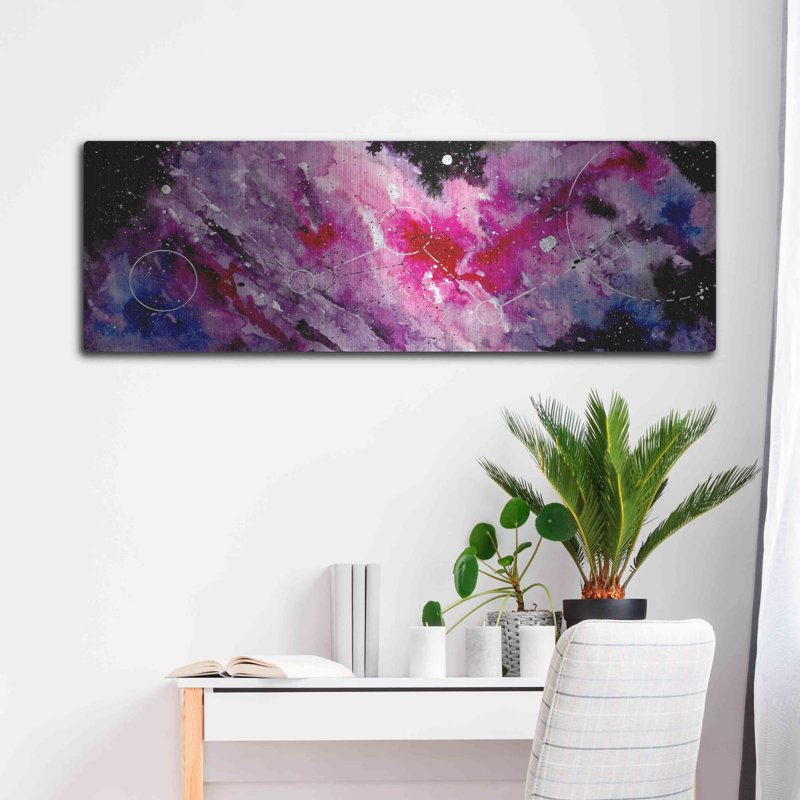 «Watercolor Nebula Fushia» par Craig Snodgrass, art mural en métal, 48 po x 16 po, H 12 po x l 36 po