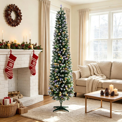 Sapin de Noël artificiel vert 7 pi avec 220 lumières DEL bicolores, 445 branches, télécommande, 11 modes d'éclairage