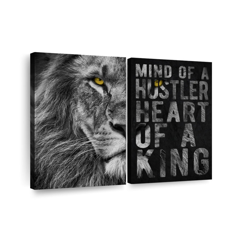 «Lion Hustler Inspirational Quote», reproduction d'art sur toile, H 24 po x l 33 po x P 1,25 po