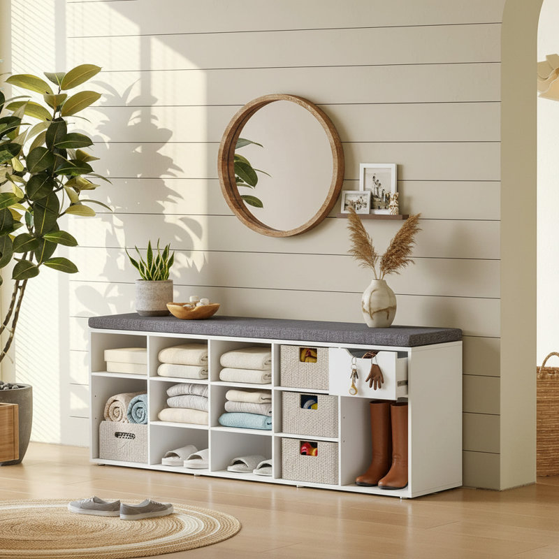 Banc de rangement pour 14 paires de chaussures avec tiroir