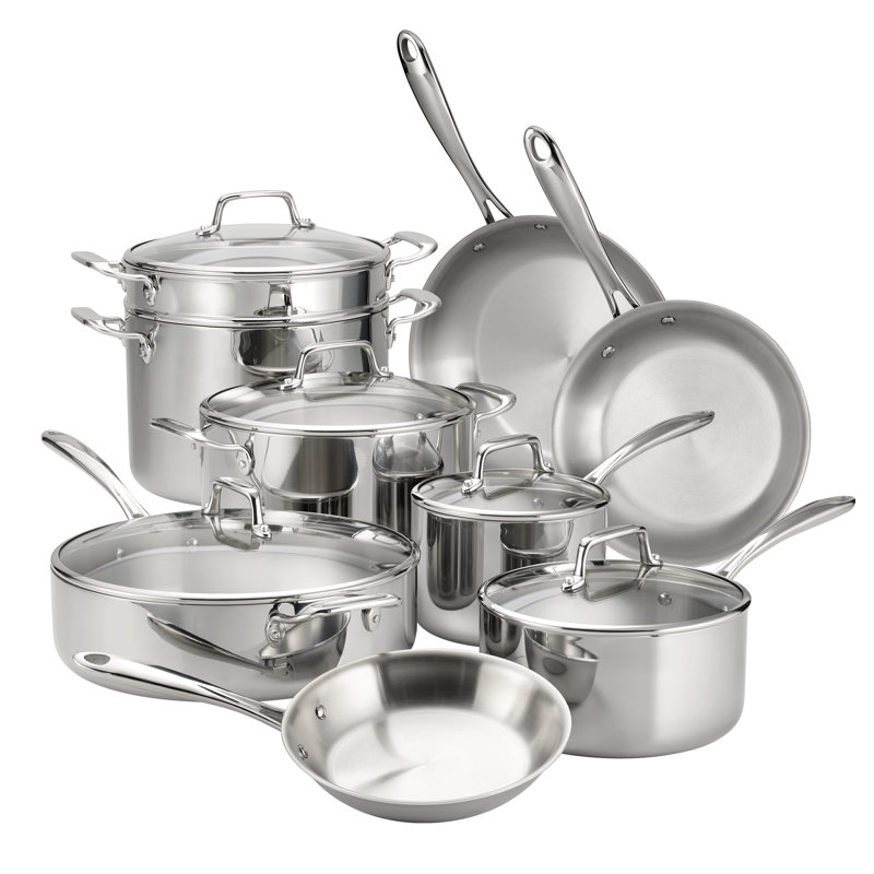 Tramontina Tri-Ply Clad 14 Pc Stainless Steel Cookware Set with Glass Lids
