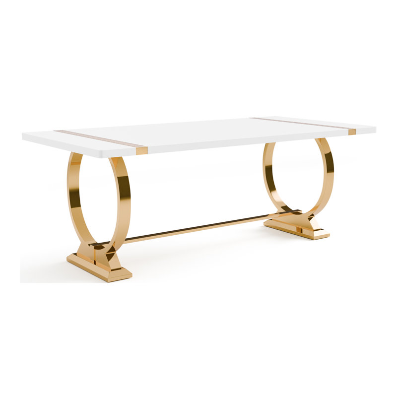 Table de salle à manger à tréteaux en acier inoxydable, Doré