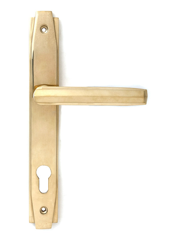 Art Deco Multipoint Lock Door Handle, Polished Brass
